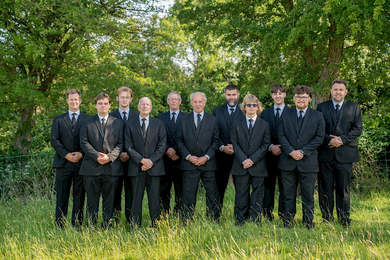 Matt Harcourt, Ollie Perkins, James Bexson, Barry Sutton, Martin Phillips, John McDonaugh, Lee Burgin, Barney Locke, Ollie Hemming, Bobby Matthews, Tim Coleman (left to right)
